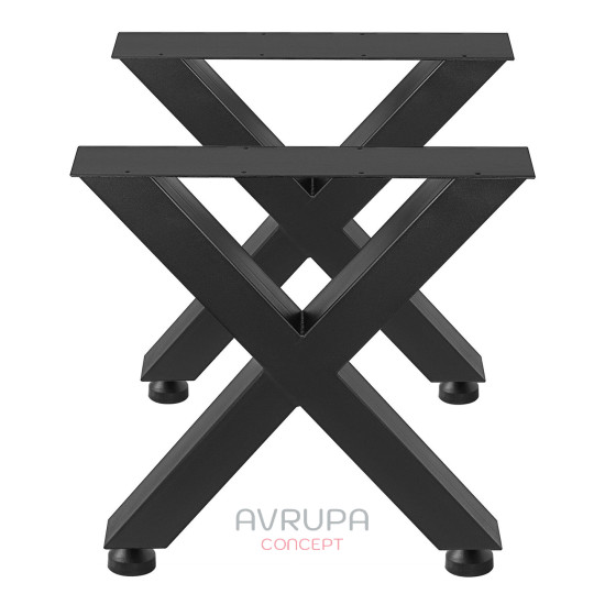 X-Frame Steel Black Double Bench and Table Legs Set