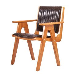 Deri Döşemeli Kolçaklı Ahşap Sandalye